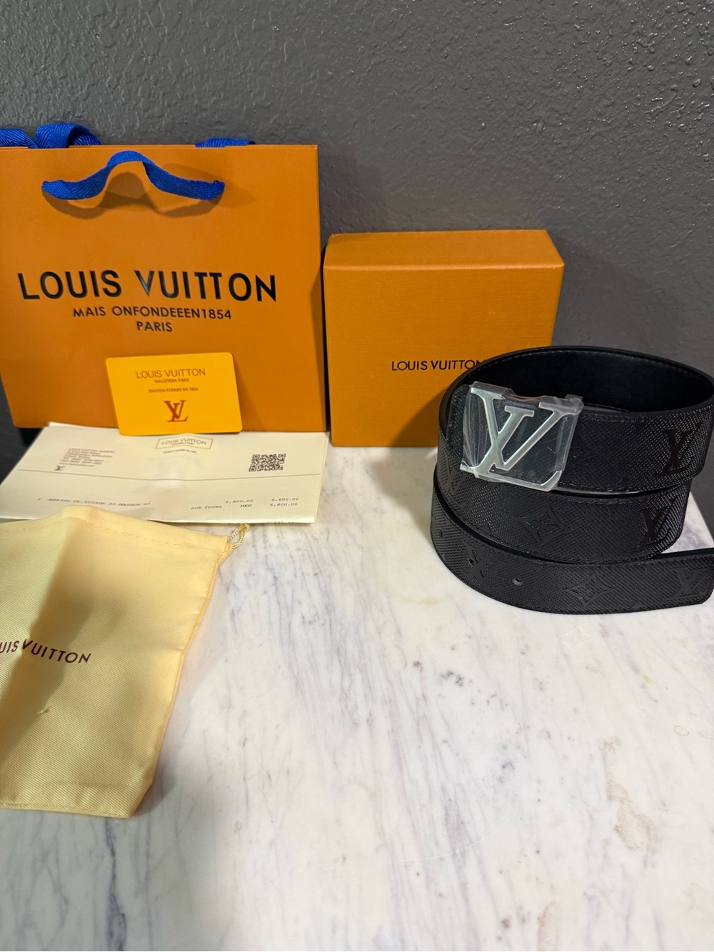 Louis Vuitton Black Monogram Canvas LV Initials Belt